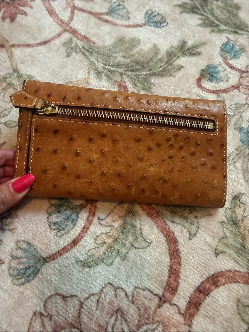 Dooney & Bourke Cognac Ostrich-Embossed Leather Wallet - Picture 9 of 11